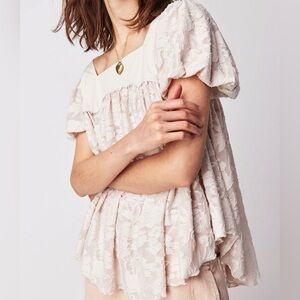 Free People Floral Lace Blouse in Soft Pink